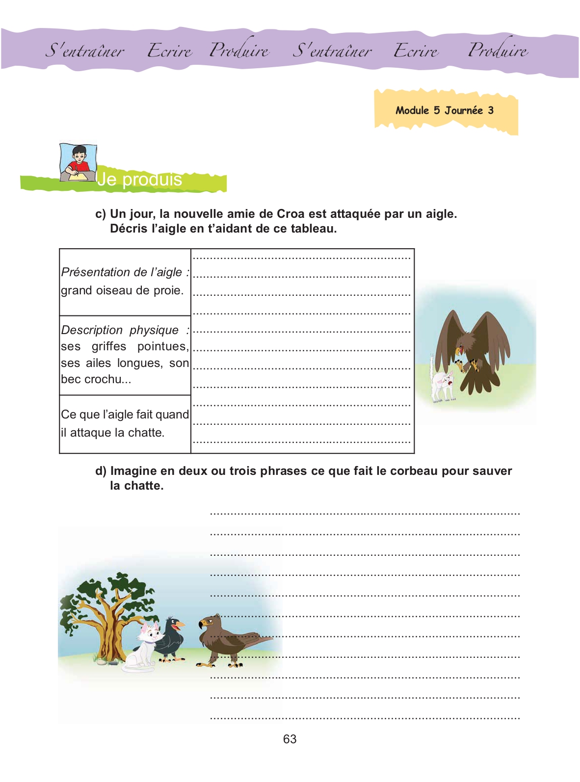 L'aigle attaque la chatte — cahier d'activités page 63
